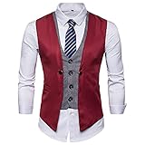 WAQD Herren Formale Hochzeitsfeier Weste Baumwolle Plaid Kleid Anzug Weste Herren Weste Anzug Slim Fit V-Ausschnitt Ärmellose Modern Gestreift Anzugweste Anzug Weste Kariert Smoking Frack