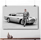 Kunstposter 60x80 cm Rahmenlos James Bond und Martin Super Car Poster Leinwand Stoffdrucke Wohnzimmer Dekoration M