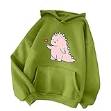 NHNKB Hoodie Damen Sweatshirt mit Kapuze Niedlich Dinosaurier Muster Kapuzenpullover Hooded Damen Jugendlich Winterp