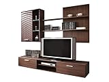 Wohnwand Frumen, Anbauwand, Schrankwand, Fernsehschrank, Mediawand, Wandregal, TV-Lowboard, Hängeschrank (Wenge)