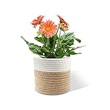 KEITE Woven Cotton Rope Planter Basket Flower Pot, Floor Indoor Planter, Storage Basket, Organiser, Modern, Home Decor (Braun & weiß, 30 x 30 cm)