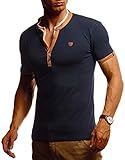Leif Nelson Herren Sommer T-Shirt Rundhals Ausschnitt Slim Fit Cooles weißes schwarzes Basic Männer T-Shirt Crew Neck Jungen Kurzarmshirt O-Neck Kurzarm LN55175 Blau Camel Larg
