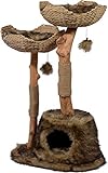 Design-Kratzbaum 'Tony' mit Naturstämmen und Spielball, Katzenmöbel mit Katzenhöhle und zwei Liegeflächen, 60 x 45 x 111 cm, b