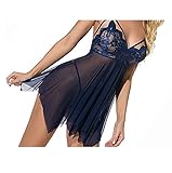 JJXZM reizwäsche Damen,desouses für Frauen sexy Damen-reizwäsche reizwäsche für Sex Damen offener Schritt Damen Dessous Spitze Babydoll Strap Chemise V-Ausschnitt Nachtwäsche (Color : Blue, Size : S)