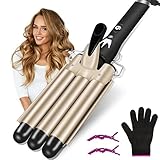 LAYADO Lockenstäbe 3 Fässer Welleneisen Große 22mm Welleneisen für Haare Einstellbar Schnell Eerhitzendes Beach Waves Lockenstab Professionelle Styling-Tool Für Langes/Kurzes Haar Lockenstab