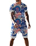 URVIP Herren 3D Gedrukt Sportanzug Jogginganzug Trainingsanzug Fußbal Sportbekleidung 2-Teiliges Sommer Shortanzug T-Shirts + Kurze Hose Sets Fitness Gym Running Multi-23 S