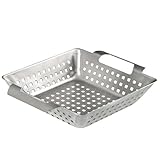 Bruzzzler Edelstahl-Grillkorb, für Grill und Ofen, Edelstahlkorb, Grillkorb, gleichmäßig gebräuntes Fleisch, Fisch und Gemüse, leicht in der Spülmaschine zu reinigen, 28 x 20.5 x 5.5