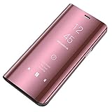 CXvwons Galaxy S8 Plus Hülle, S8 Plus Handyhülle Spiegel Schutzhülle Flip Tasche Case Cover für Galaxy S8 Plus, Stand Mirror Handyhülle Leder Hülle für Samsung Galaxy S8 Plus (Rose)