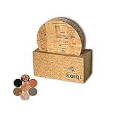 Korqi | Runder Korkuntersetzer für Getränke | umweltfreundlich und nachhaltig | Untersetzer für Gläser, Tassen und Flaschen (Natural, 10er Set inkl. Box)