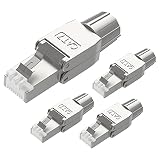 VCELINK RJ45 Stecker Werkzeuglos für Verlegekabel Cat7 Cat6A Netzwerkstecker Werkzeuglos Feldkonfektionierbarer Geschirmt 10 Gbps 600MHz 4 Stück