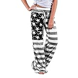 AMYTIS Damen Yogahose Stretch Freizeithose Bequeme Pyjamahose Schlafanzughose Lang Leichte Lounge Hose Hausanzug Hosen Relaxhose Fitness Winter Weites Bein,FlagInk,M