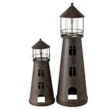 Metall Laterne Windlicht Deko Aufsteller 2er Set Leuchtturm H37-56cm braun Vintage Look E