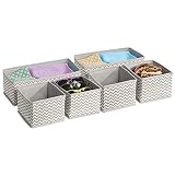 mDesign 6er-Set Stoffbox für Schrank oder Schublade – die ideale Aufbewahrungsbox für Wäsche, Gürtel, Accessoires etc. – flexibel verwendbare Stoffkiste mit Zick-Zack-Muster – beig