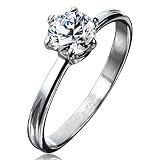 Bungsa® Stein Damenring klassisch schmal silber Edelstahl Zirkonia Kristall 49 52 54 57 (Ring Damen Frauen Fingerring Partnerringe Verlobungsringe Trauringe Damenring Edelstahlring (60 (19.1))