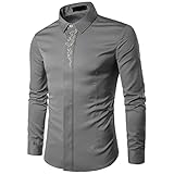 QWERD Herren Besticktes Hemd Slim Fit Freizeithemd Herren-Hemd Langarm Button Down Hemd Für Anzug, Business, Hochzeit, Freizeit Langarmhemd Männer Langarmshirts Slim Fit Stickereien Casual Dress S