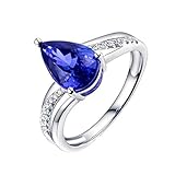 Epinki Weißgold 18K Verlobungsring, Träne Tropfen Ring Solitär mit Tansanit 2.25ct Blau, Frauen Schmuck Geschenk für Muttertags Valentinstag Geburtstag Weihnachten, Weiß Gold, Gr.60 (19.1)