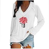 Damen Lange Ärmel Oberteil Atmungsaktive Tops Bluse Loose Desgin Liebesdruck T-Shirt V-Ausschnitt Basic Langarm Shirt für Frauen Freizeit Tee Pullover Tops for Couples (Weiß,XL)