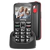 USHINING 3G Seniorenhandy ohne Vertrag mit Großen Tasten, Ladestation Notruftaste Dual-SIM 1000 mAh Akku Lange Standby-Zeit 2,4 Zoll Farbdisplay Hörgeräte Kompatibel - Schw