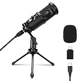 Nyuevo USB-Mikrofon, Professionelles 192kHz/24Bit Studio Kondensatormikrofon mit Rauschunterdrückung für Sprachaufzeichnung, Podcast, Live-Stream, Spiele, YouTube, Skype, kompatibel mit Laptop, PC