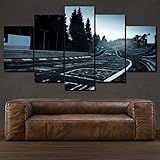 SYMY Canvas Wall Picture 5-Piece Art Print Frameless Nürburgrin Classic Sportbahn Modern Wall Pictures XXL Wall Decoration Design Wall Art 5 Pieces Canvas Living Room Decoration 150 * 80