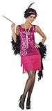 Smiffys Funtime Flapper Kostüm Knallrosa mit Kleid Kopfschmuck Halskette, M