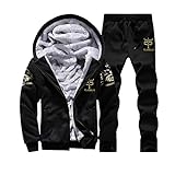 RYTEJFES Fleece Sports Anzug Herren Outdoor Jogginganzüge Trainingsanzüge Winter Fleece Innenseite Sportjacke und Sporthose Kapuzenpullover mit Reißverschluss Kapuzenjacke Jogginghose 2-teiliges S