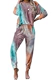 Gaeshow Damen-Schlafanzug-Set, Seidensatin, Pyjama-Set, langärmelige Nachtwäsche, Loungewear für alle Jahreszeiten Gr. Small, Galaxy B