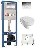 Domino Lavita Vorwandelement inkl. Drückerplatte + Basic-Pro Wand-WC ohne Spülrand + WC-Sitz mit Soft-Close Absenkautomatik Drückerplatte (MC)