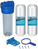 Planet-Aqua Filtergehäuse DUOS 10 Zoll mit 1/2' Wasseranschluß 2X KALKFILTER Kartuschen 1x GEHÄUSESCHLÜSSEL 1x Halterung Vorfilter für Wasserfilter Osmose Anlagen Hauswasserwerk B