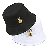 2 Stück Ananas Muster Bucket Hüte Fischerhüte Bucket Hat Unisex Sonnenhut Baumwolle Buckethut Faltbar Fischerhut Anglerhut Freizeithut Outdoor Hut für Camping Wandern ​R
