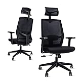 Wemk Bürostuhl, Ergonomischer Schreibtischstuhl, Drehstuhl mit Verstellbarer Lendenwirbelstütze, Kopfstütze, Armlehnen, Höhenverstellbarer, Stille Laufrollen, Maximale Belastbarkeit 136 kg