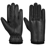 Hand Fellow Herren Mode Fahren Schwarz Leder Handschuhe Wolle Kaschmir Futter Fleece Touchscreen Kompatibel Outdoor Leder Fahren Handschuhe Winter Warm Leder Handschuh, Schwarz gerippt, XXL