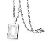 JewelryWe Schmuck Edelstahl Foto Medaillon zum Öffnen Photo Bilder Amulett Silber Quadrat Quadratisch Book Buch Anhänger Halskette Kette für Herren Damen - Kostenlose G