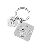 PPREMIUM Schlüsselanhänger Herz-Tag-Kalender mit edler Datum Gravur Personalisiert und Beidseitig bedruckt I Jahrestag Individuell graviert I Ich liebe dich Partner Geschenk am Schlüsselband (Silber)