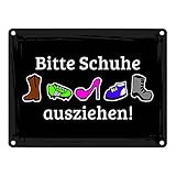 speecheese Bitte Schuhe ausziehen! Metallschild in 15x20 cm im Comic Stil in schwarz Keine Schuhe in der Wohnung Praxis Schmutz Schuhabstreifer Turnschuhe F