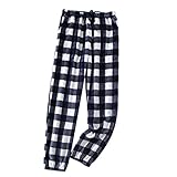 Herren Teddy Fleece Winterhose Schwarz-Weiß Kariert Freizeithose Tasche Kordelzug Pyjamahosen Haushose Flauschig Warm Lang Thermohose Plüsch Loose Joginghose Loungew