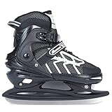 XIUWOUG Verstellbar Eishockey Schlittschuhe für Herren Damen Erwachsene Kinder, Edelstahl Ice Skates, Eislaufschuhe mit Schnellschnürsystem & Push-Lock-Schnalle für Sicheren Halt,Schwarz Asche,L39_42