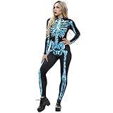 ArcherWlh Holloween,Yoga-Hose,Europäische und amerikanische heiß verkaufte Strumpfhosen Halloween Totenkopf Print Langarm Overall halbhoher Kragen Reißverschluss Overall Damen-BAX011_XL