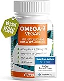 Omega-3 vegan aus Algenöl [1.100 mg] Testsieger 2021 - Hochdosiert mit 300mg EPA & 600mg DHA | hochwertiges Omega-3 Öl in Kapseln (vegan) | Laborgeprüft mit Analyse-Zertifkat | 60 Kap