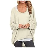 Mengove Modischer Fledermauspullover für Herbst/WinterDamen Lose Asymmetrisch Jumper Sweatshirt Pullover Bluse Oberteile Oversized Tops Frauen Freizeithemd Schulterfrei Langarm T-S