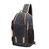 Neuleben Kamerarucksack Sling Rucksack Vintage Wasserdicht für Spiegelreflex Objektiv Fotorucksack Kameratasche aus Gewachsten Canvas Unisex (Dunkelgrau)