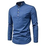 Henley Hemd Herren Urban Neue Dünnschliff Einfarbig Stehkragen Herren Pullover Herbst Winter Knopfleiste Männer Shirt Täglich Outdoor Angeln Atmungsaktiv Herren Lang