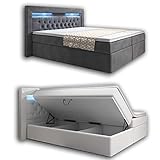 wohnenluxus Boxspringbett 160x200 Weiß York Bettkasten Hotelbett Matratze Led Kopflicht C