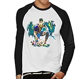 VINTRO Neymar Barcelona FC Herren Baseball Langarm T-Shirt Original Portrait von Sidney Maurer professionell bedruckt Gr. Small, weiß / schw