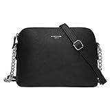 David Jones - Damen Kleine Umhängetasche - Saffiano Leder Feste Schultertasche - Kette Schulterriemen Abendtasche - Reißverschluss Handtasche - City Clutch Party Zip Crossbody Bag Mode - Schw