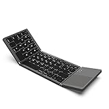 GECENinov Faltbare Bluetooth-Tastatur, aufladbare Bluetooth 3.0-Tastatur mit Touchpad, kabelloses Tastatur-QWERTZ-Layout, dreifach gefaltetes Design im Taschenformat für iOS, Android, Window
