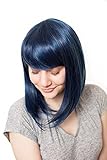 Prettyland Blau Schwarz Strähnen Mittellange Glatte Natürlich Matte wie Echthaar hitzefeste Perücke Wig C180