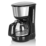 Aigostar Kaffeemaschine Edelstahl, 1000watt Filterkaffeemaschine Glaskanne bis 10 Tassen, 1,25l, Warmhalteplatte, Abschaltautomatik, Tropf-Stopp, schw