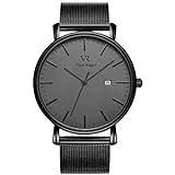 Vigor Rigger Herren Quarzuhr ultradünne Schwarz Armbanduhr für Herren Classic Minimalistisches Design mit Datum Kalender Edelstahlb