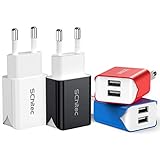 SCHITEC 2 Port USB Ladegerät, 4er-Pack 5V / 2.1A USB Ladeadapter/Netzteil, Bunter tragbarer USB-Portadapter Reise Wall Charger für iPhone X 8,Samsung Galaxy Note 8 S9 S8 Tab